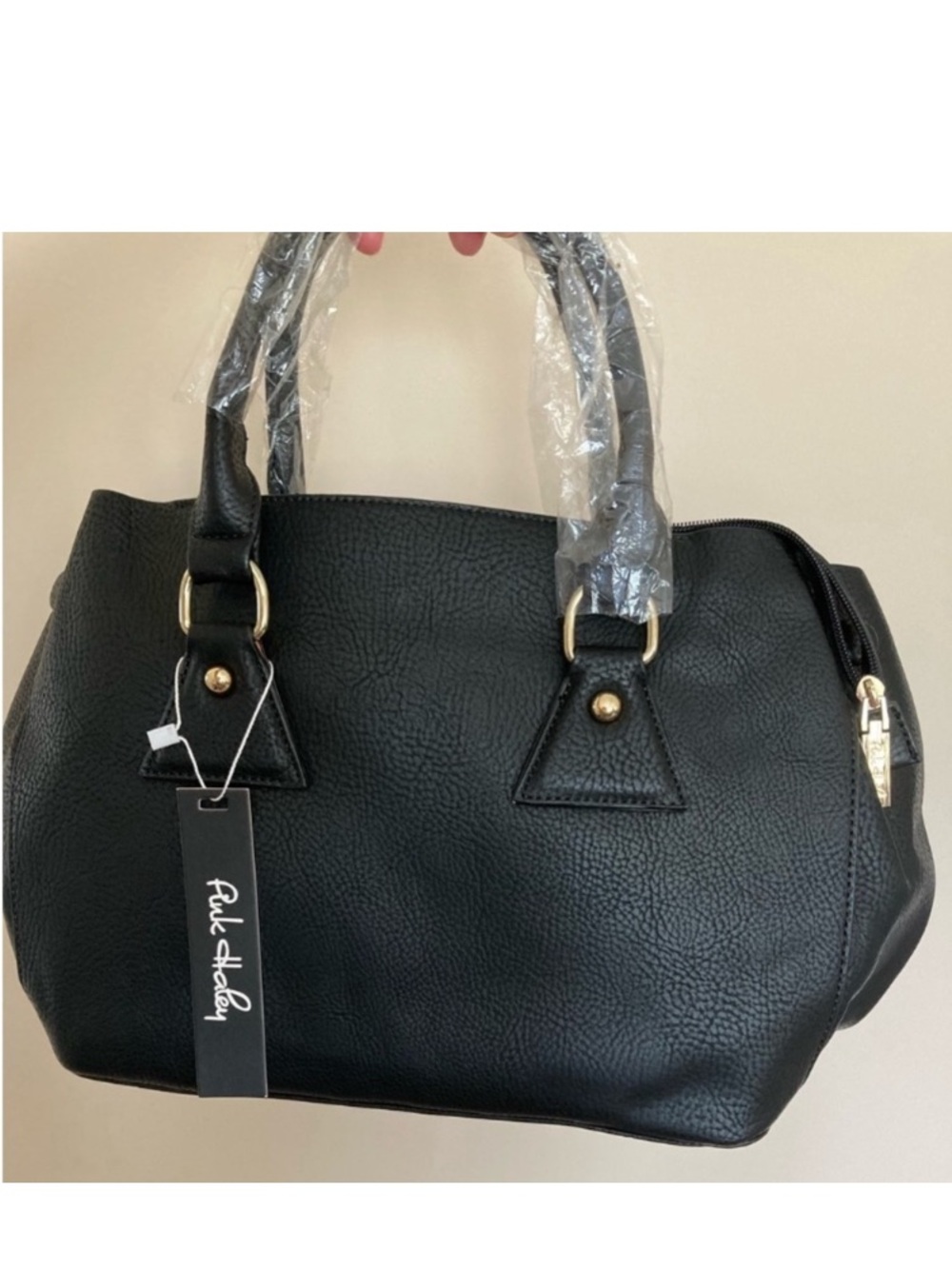 NWT Pink Haley Black Leather Shoulder Bag Purse